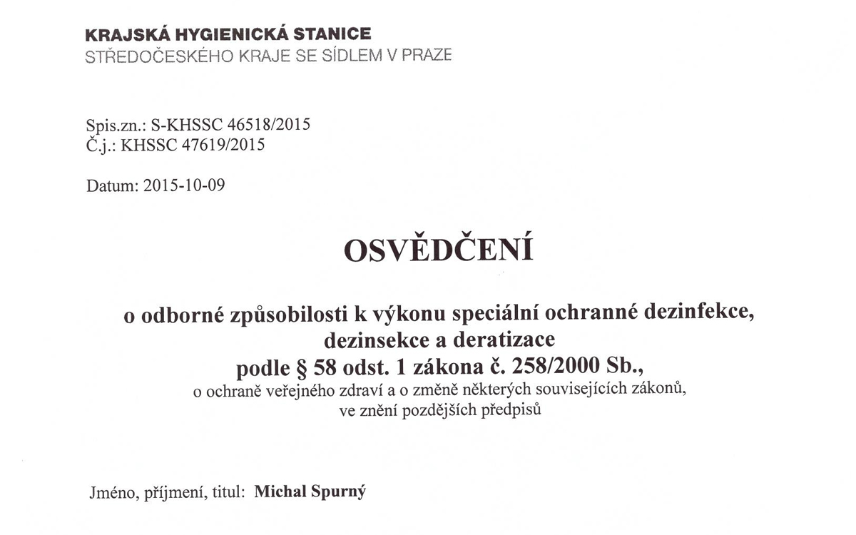 Certifikovaní odborníci a schválené chemikálie pro bezpečnou sanaci.